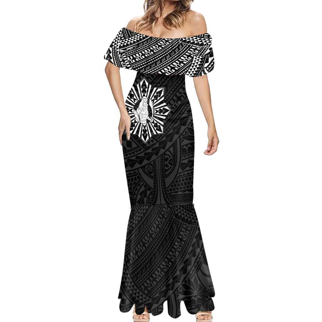 Philippines Tribal Mermaid Dress King Lapu Lapu Black Version