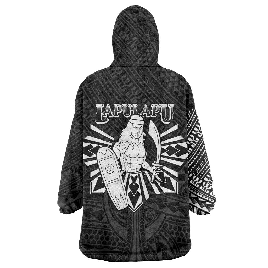 Philippines Tribal Wearable Blanket Hoodie King Lapu Lapu Black Version