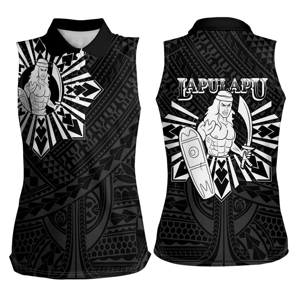 Philippines Tribal Women Sleeveless Polo Shirt King Lapu Lapu Black Version