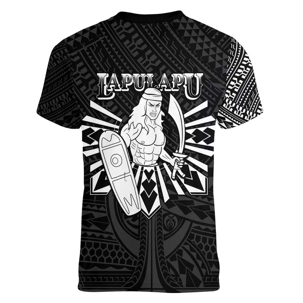 Philippines Tribal Women V-Neck T-Shirt King Lapu Lapu Black Version