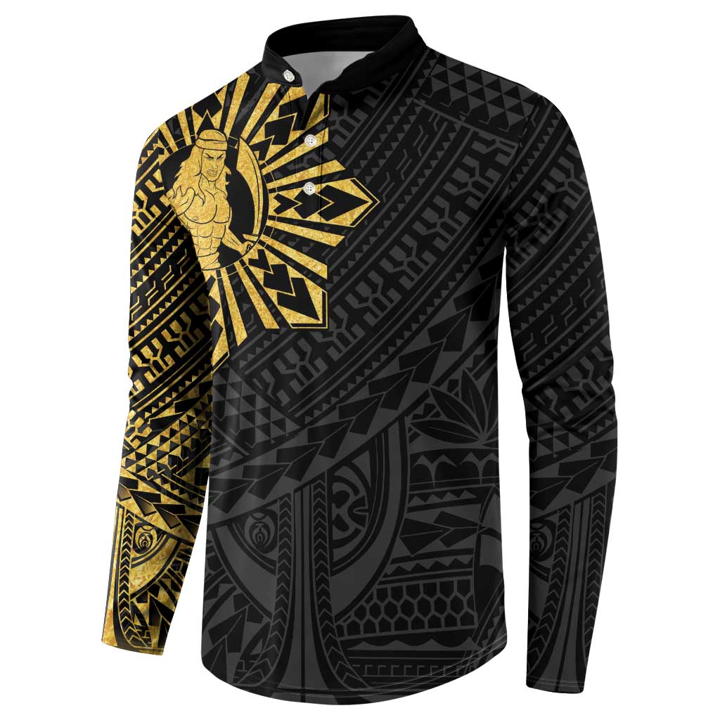 Philippines Tribal Button Sweatshirt King Lapu Lapu Gold Version