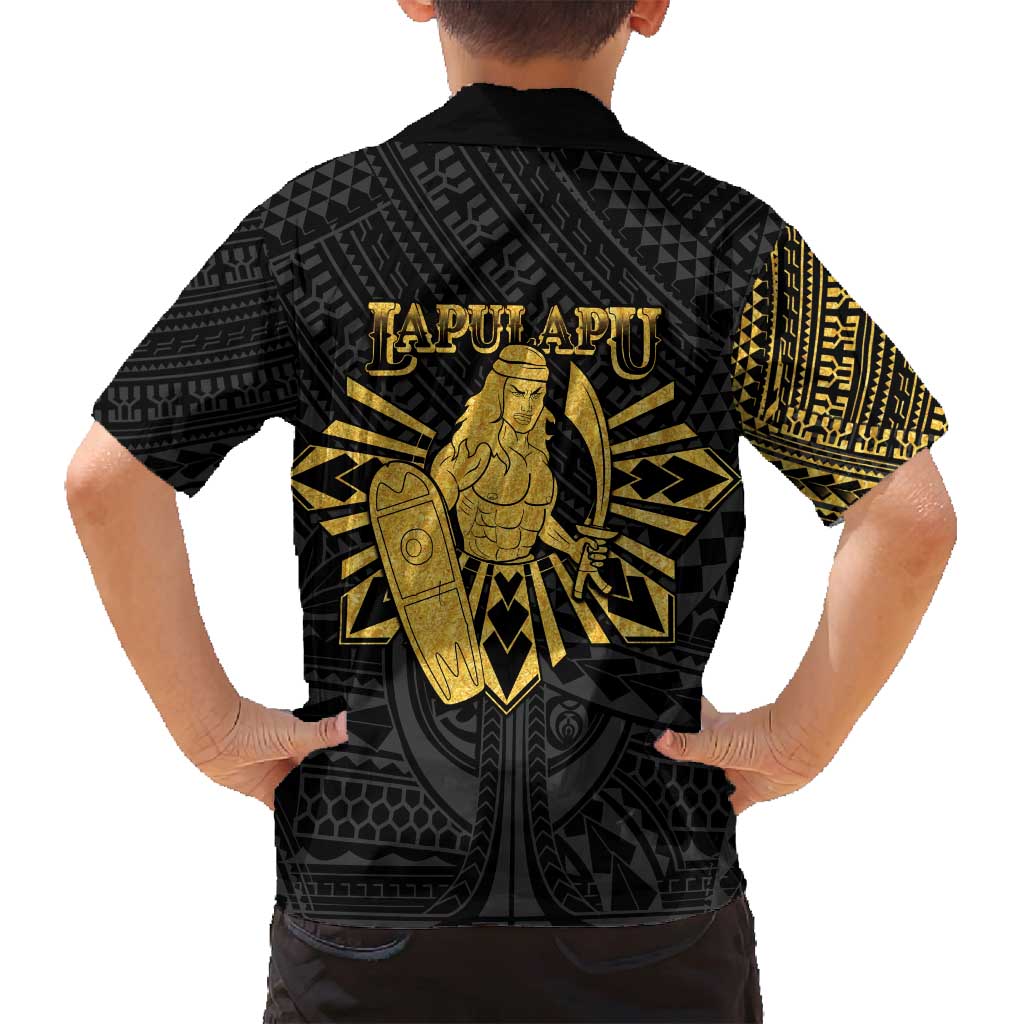 Philippines Tribal Family Matching Long Sleeve Bodycon Dress and Hawaiian Shirt King Lapu Lapu Gold Version