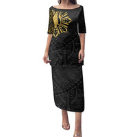 Philippines Tribal Family Matching Puletasi and Hawaiian Shirt King Lapu Lapu Gold Version