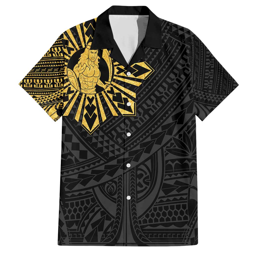 Philippines Tribal Family Matching Short Sleeve Bodycon Dress and Hawaiian Shirt King Lapu Lapu Gold Version