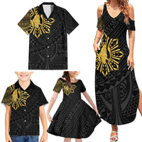 Philippines Tribal Family Matching Summer Maxi Dress and Hawaiian Shirt King Lapu Lapu Gold Version