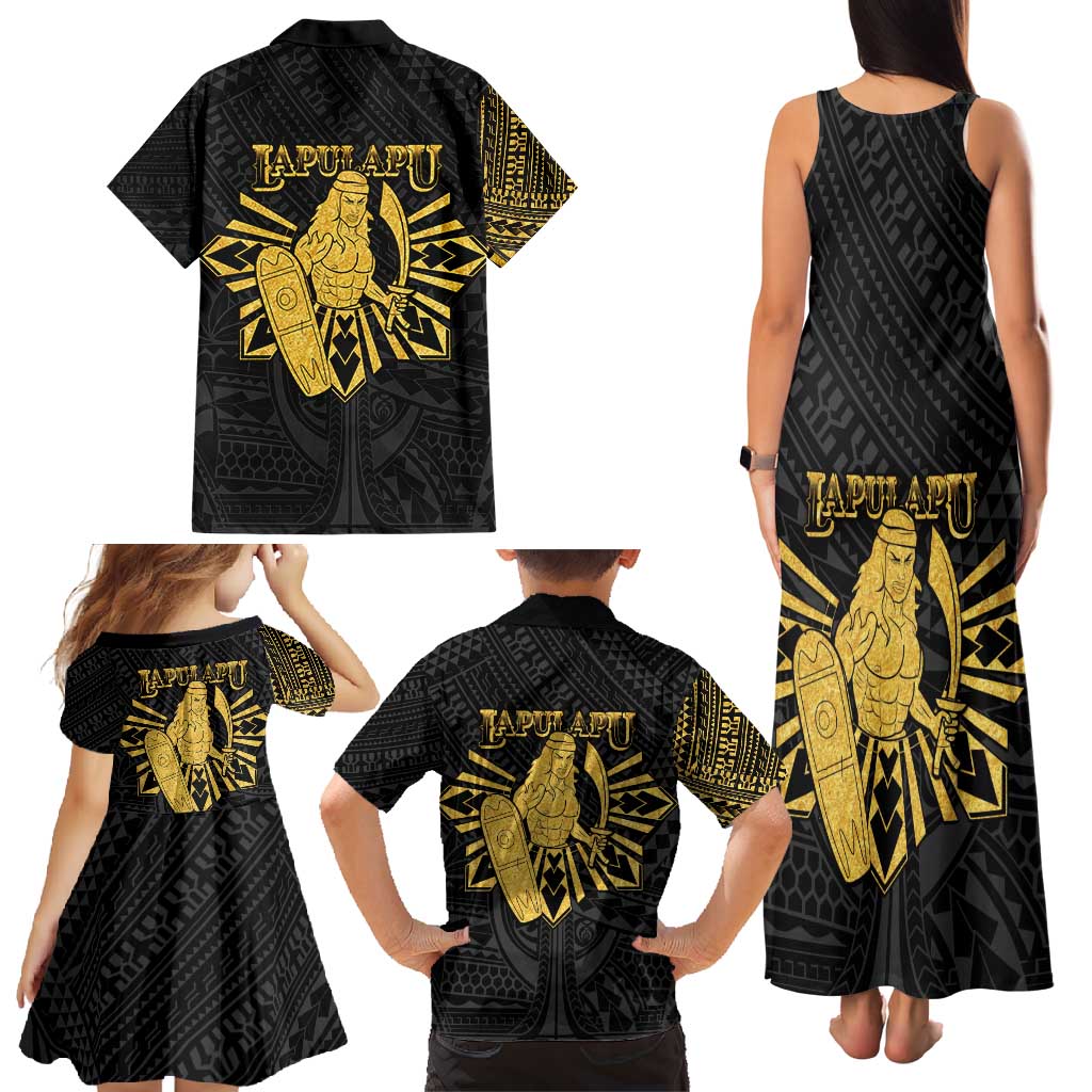 Philippines Tribal Family Matching Tank Maxi Dress and Hawaiian Shirt King Lapu Lapu Gold Version