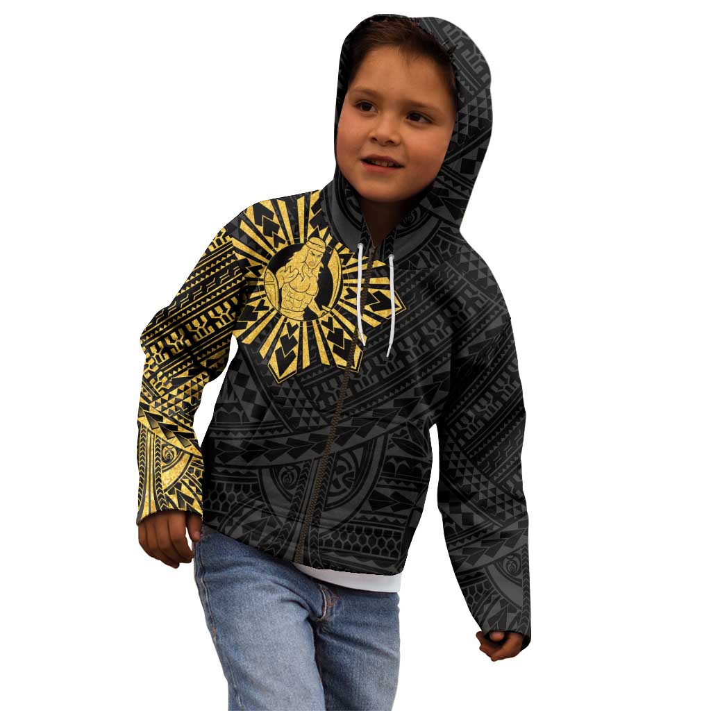Philippines Tribal Kid Hoodie King Lapu Lapu Gold Version