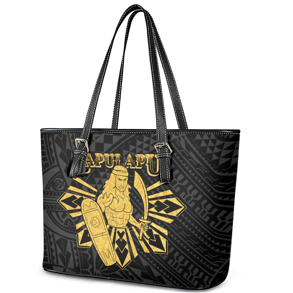 Philippines Tribal Leather Tote Bag King Lapu Lapu Gold Version
