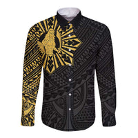 Philippines Tribal Long Sleeve Button Shirt King Lapu Lapu Gold Version