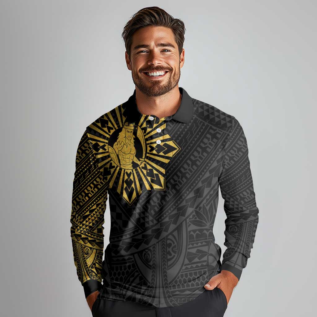 Philippines Tribal Long Sleeve Polo Shirt King Lapu Lapu Gold Version