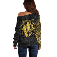 Philippines Tribal Off Shoulder Sweater King Lapu Lapu Gold Version