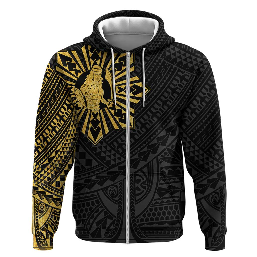 Philippines Tribal Zip Hoodie King Lapu Lapu Gold Version