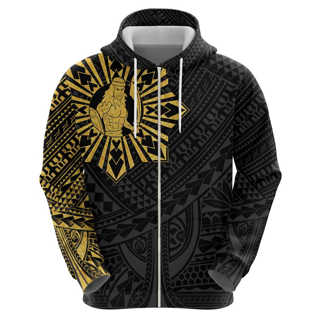 Philippines Tribal Zip Hoodie King Lapu Lapu Gold Version