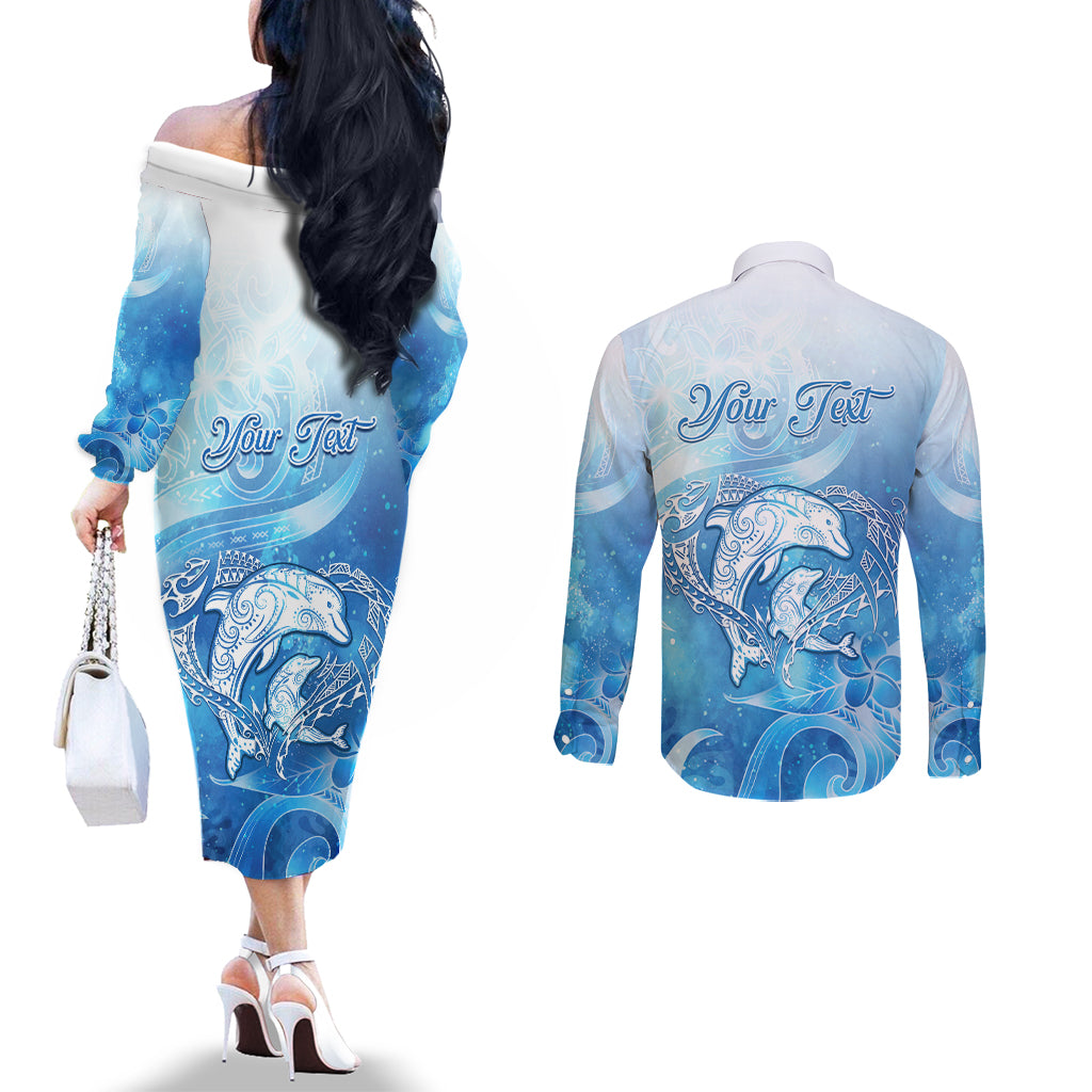 Mother's Love Is Deeper Than Ocean Couples Matching Off The Shoulder Long Sleeve Dress and Long Sleeve Button Shirt Polynesian Style LT05 - Polynesian Pride
