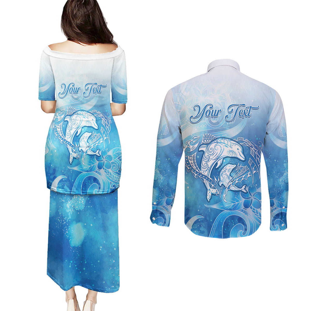Mother's Love Is Deeper Than Ocean Couples Matching Puletasi and Long Sleeve Button Shirt Polynesian Style