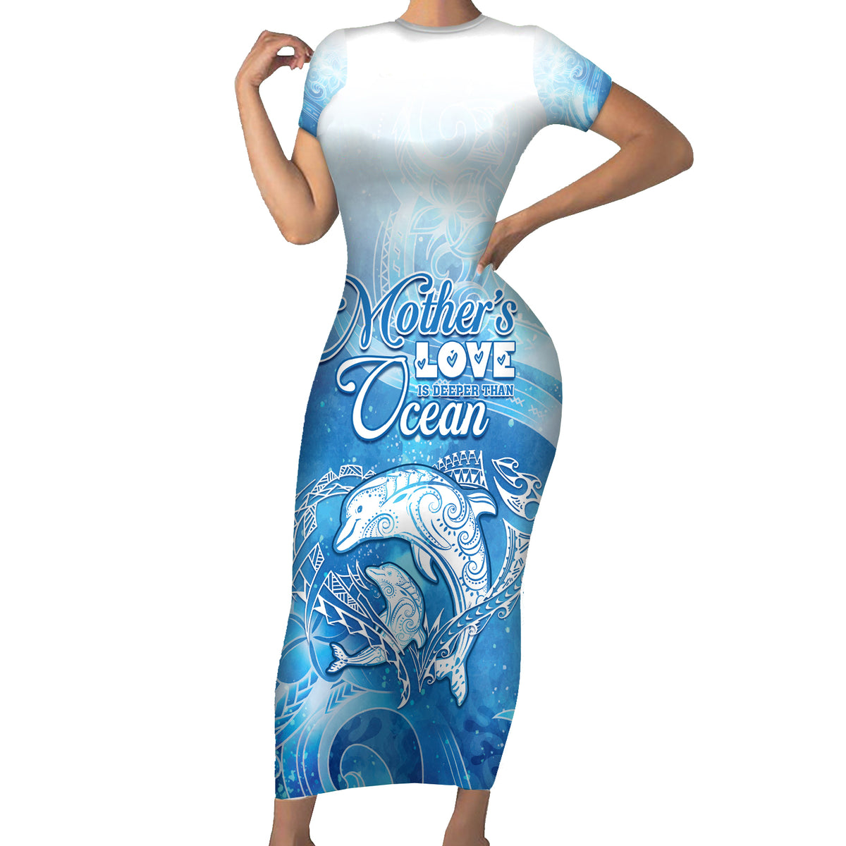 Mother's Love Is Deeper Than Ocean Family Matching Short Sleeve Bodycon Dress and Hawaiian Shirt Polynesian Style
