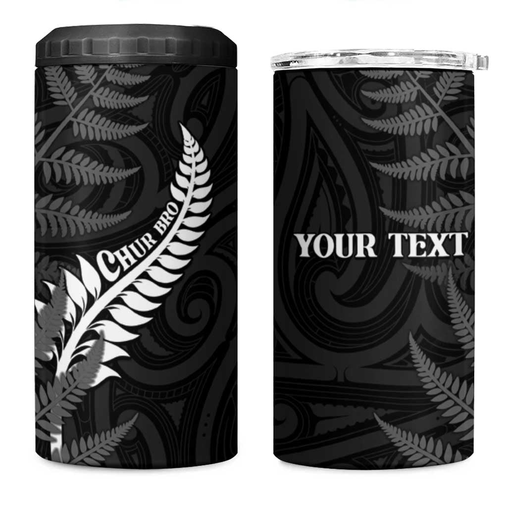Personalised New Zealand Chur Bro 4 in 1 Can Cooler Tumbler Maori Koru With Silver Fern