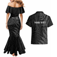 Personalised New Zealand Chur Bro Couples Matching Mermaid Dress and Hawaiian Shirt Maori Koru With Silver Fern LT05 - Polynesian Pride