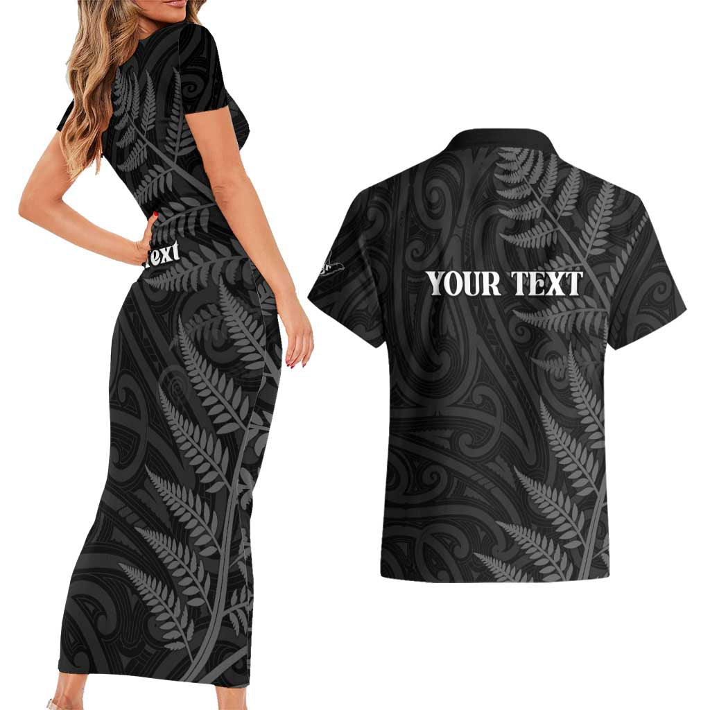 Personalised New Zealand Chur Bro Couples Matching Short Sleeve Bodycon Dress and Hawaiian Shirt Maori Koru With Silver Fern LT05 - Polynesian Pride