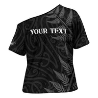 Personalised New Zealand Chur Bro Cross Shoulder Shirt Maori Koru With Silver Fern