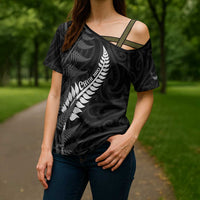 Personalised New Zealand Chur Bro Cross Shoulder Shirt Maori Koru With Silver Fern