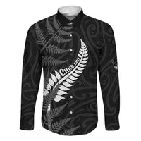 Personalised New Zealand Chur Bro Family Matching Off The Shoulder Long Sleeve Dress and Hawaiian Shirt Maori Koru With Silver Fern LT05 Dad's Shirt - Long Sleeve Black - Polynesian Pride