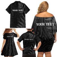 Personalised New Zealand Chur Bro Family Matching Off Shoulder Short Dress and Hawaiian Shirt Maori Koru With Silver Fern LT05 - Polynesian Pride