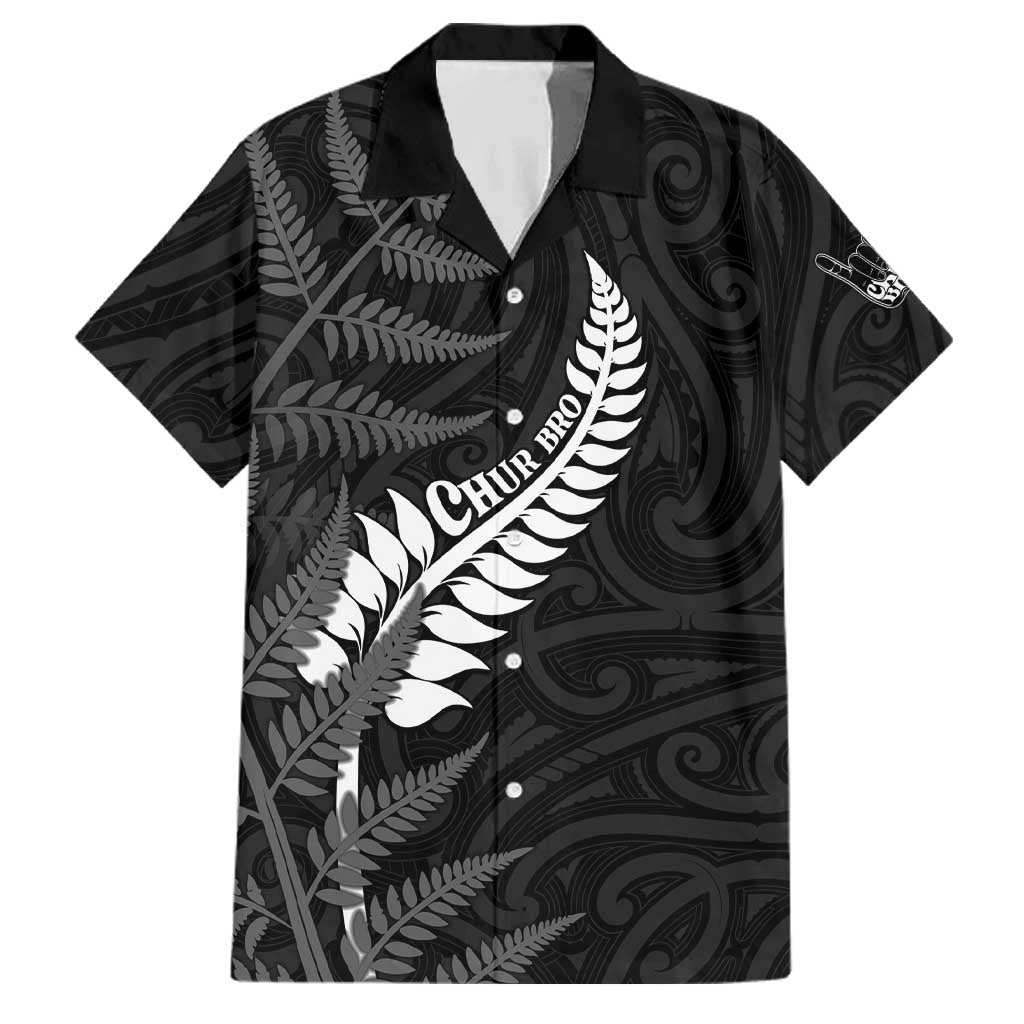 Personalised New Zealand Chur Bro Family Matching Short Sleeve Bodycon Dress and Hawaiian Shirt Maori Koru With Silver Fern LT05 Dad's Shirt - Short Sleeve Black - Polynesian Pride