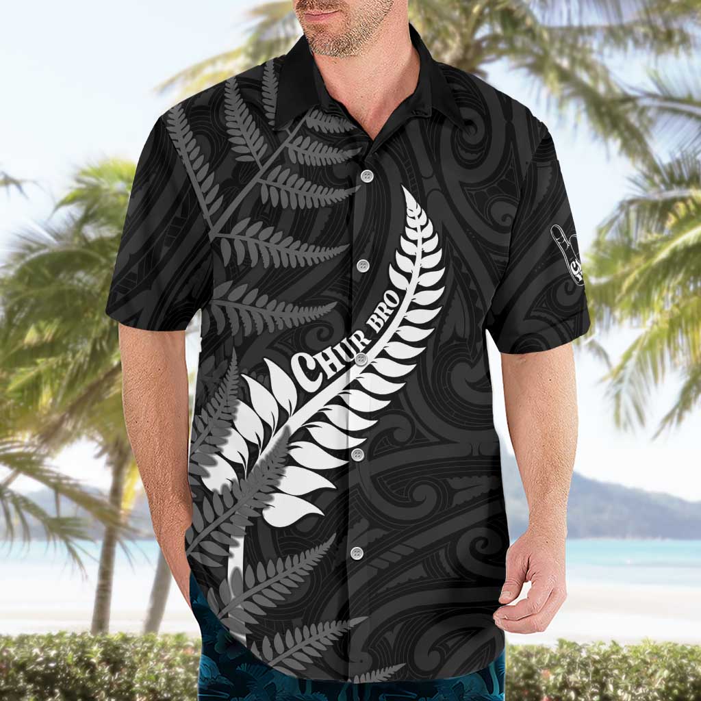 Personalised New Zealand Chur Bro Hawaiian Shirt Maori Koru With Silver Fern