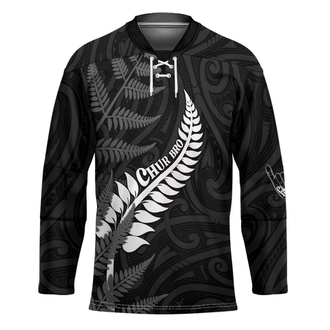 Personalised New Zealand Chur Bro Hockey Jersey Maori Koru With Silver Fern