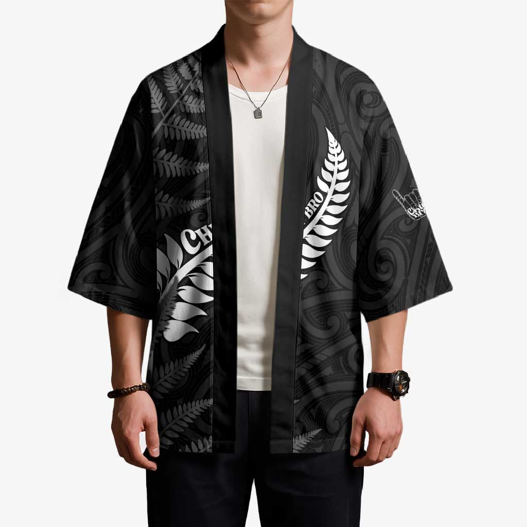 Personalised New Zealand Chur Bro Kimono Maori Koru With Silver Fern