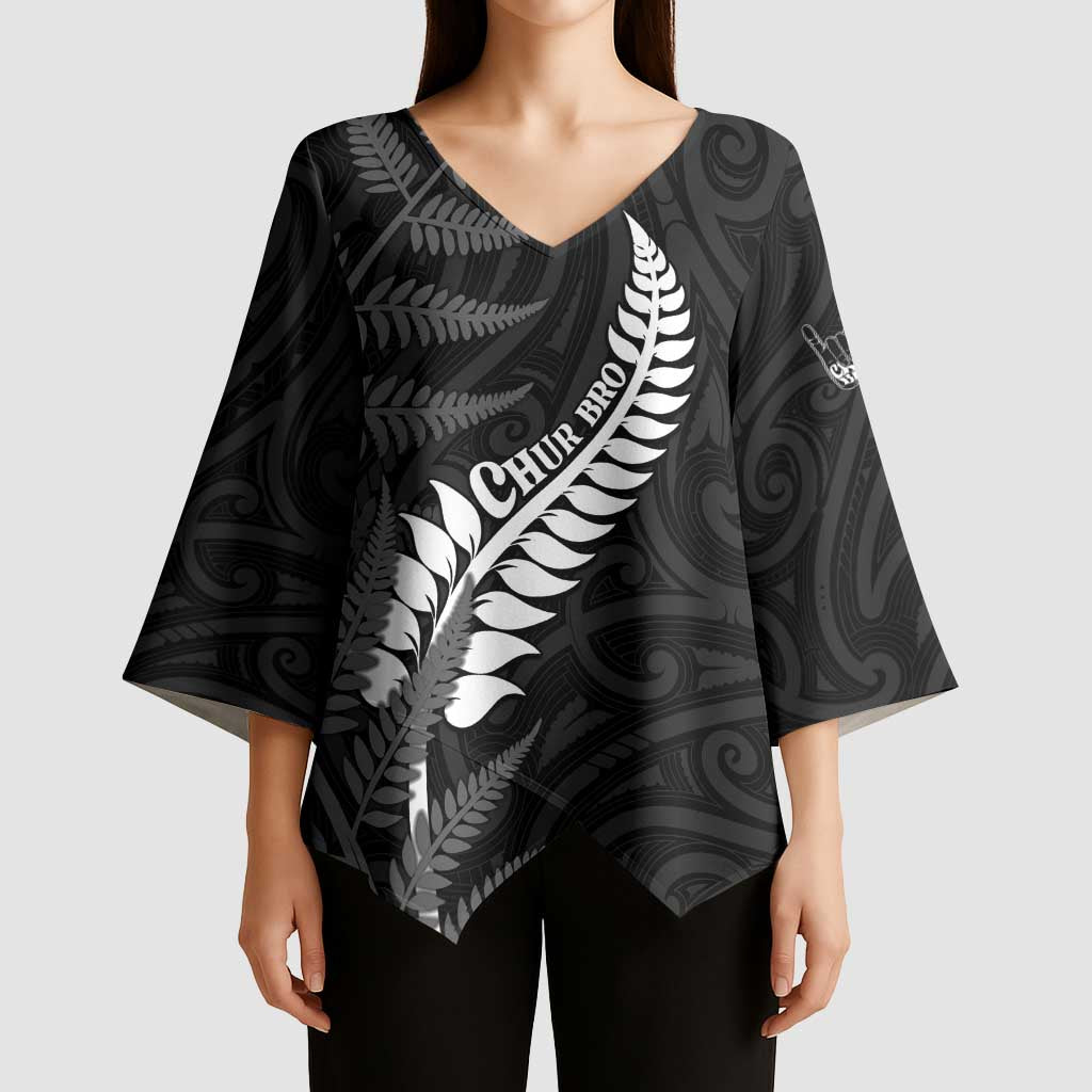 Personalised New Zealand Chur Bro Kimono Sleeve Blouse Maori Koru With Silver Fern
