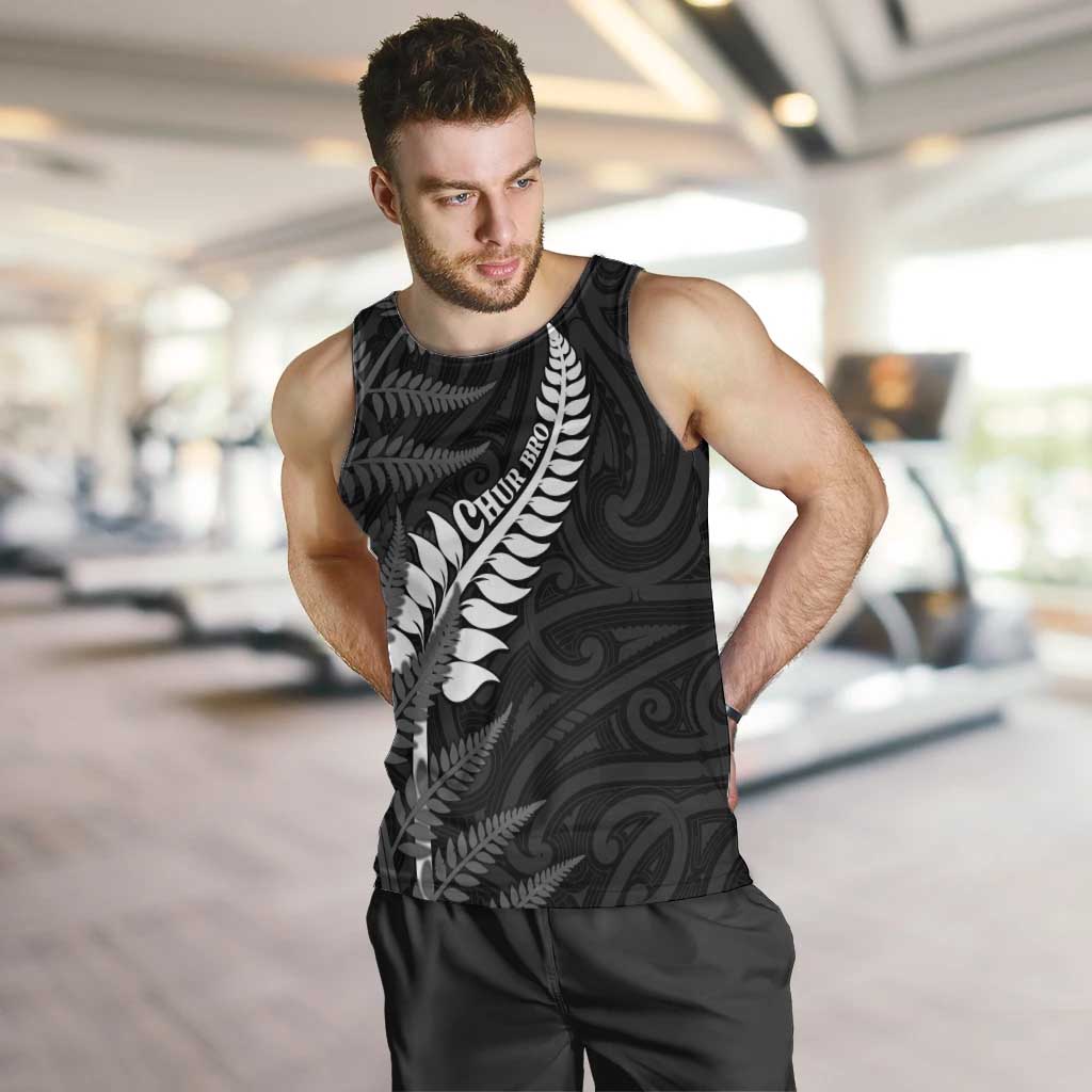 Personalised New Zealand Chur Bro Men Tank Top Maori Koru With Silver Fern