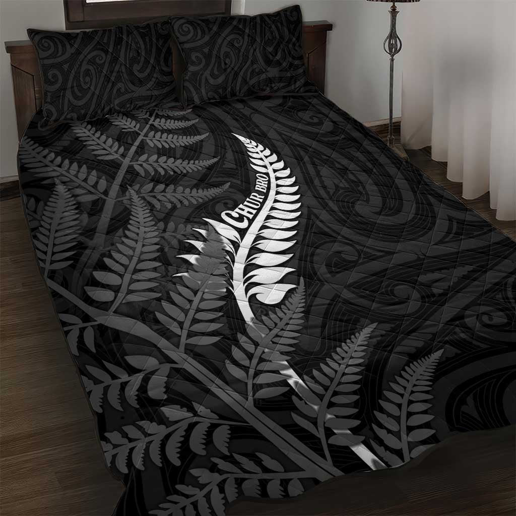 New Zealand Chur Bro Quilt Bed Set Maori Koru With Silver Fern