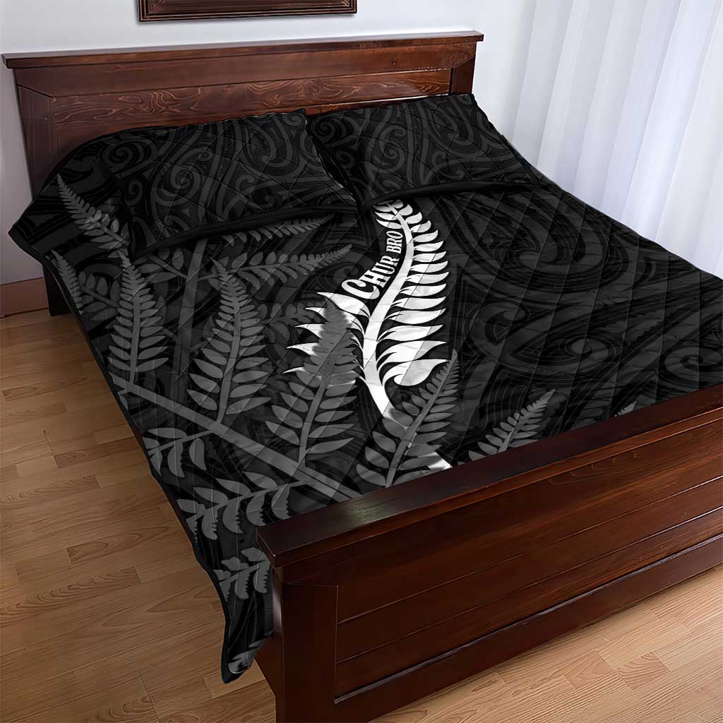 New Zealand Chur Bro Quilt Bed Set Maori Koru With Silver Fern