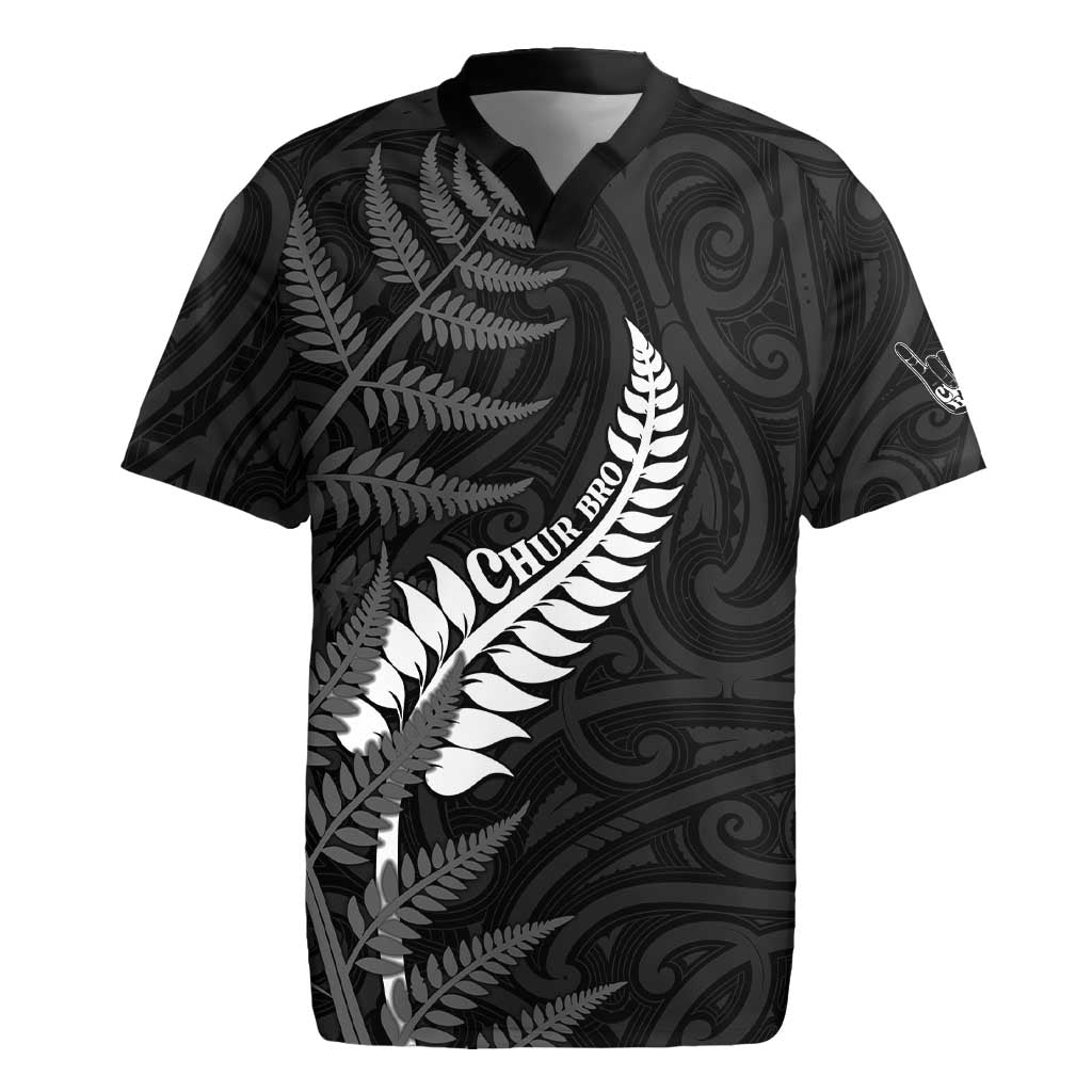 Personalised New Zealand Chur Bro Rugby Jersey Maori Koru With Silver Fern