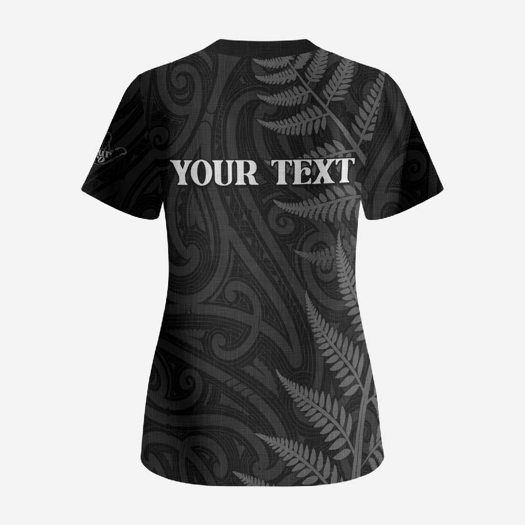 Personalised New Zealand Chur Bro Scrub Top Maori Koru With Silver Fern