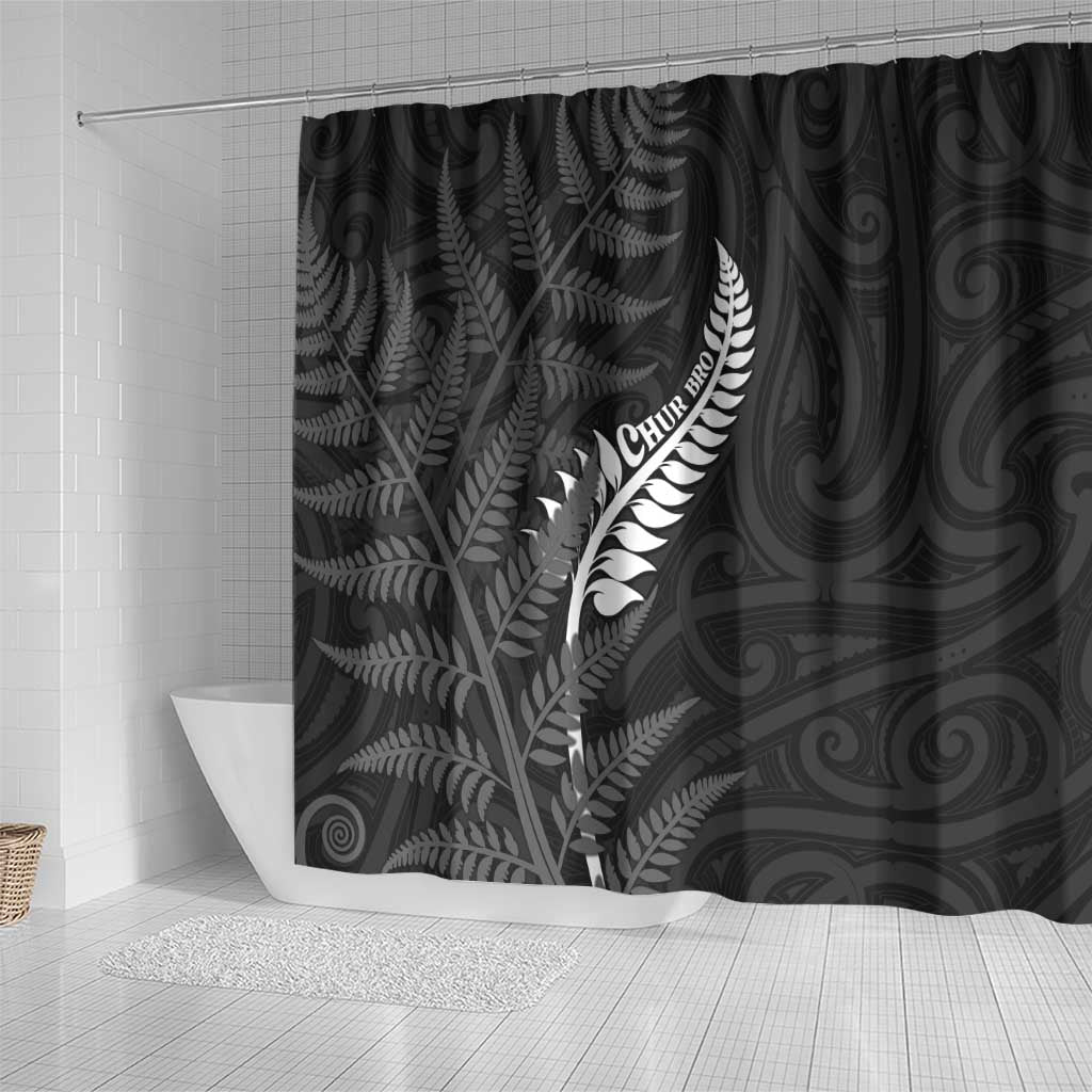 New Zealand Chur Bro Shower Curtain Maori Koru With Silver Fern