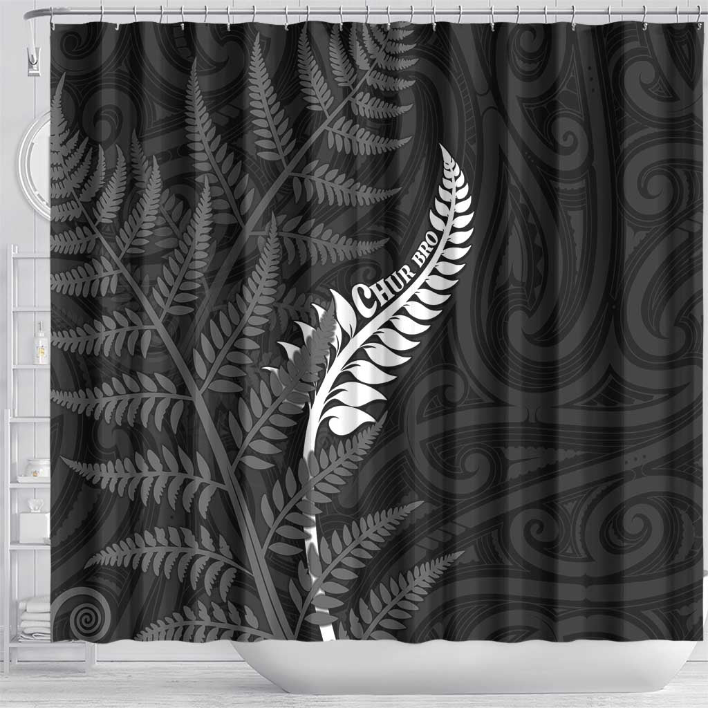 New Zealand Chur Bro Shower Curtain Maori Koru With Silver Fern