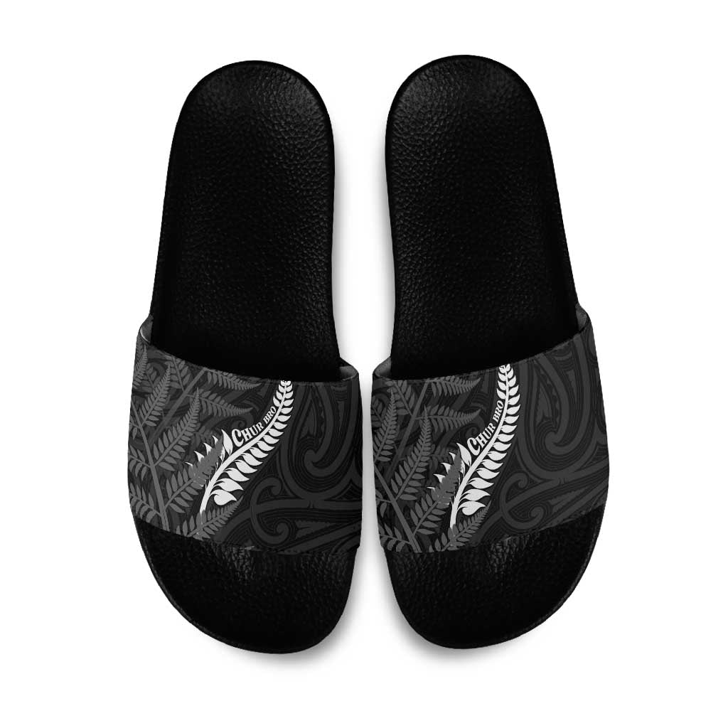 New Zealand Chur Bro Slide Sandals Maori Koru With Silver Fern