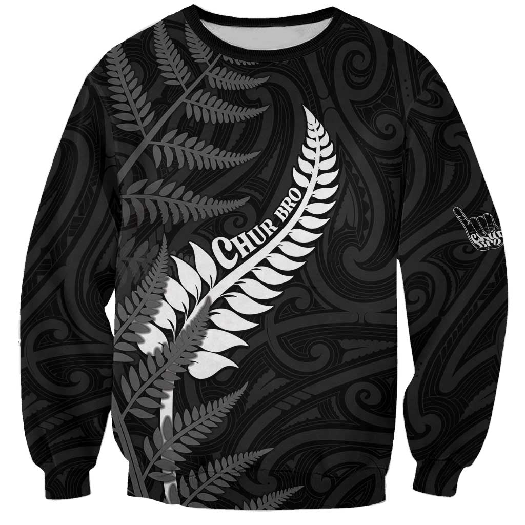 Personalised New Zealand Chur Bro Sweatshirt Maori Koru With Silver Fern