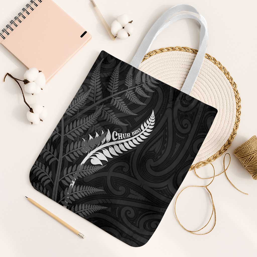 New Zealand Chur Bro Tote Bag Maori Koru With Silver Fern