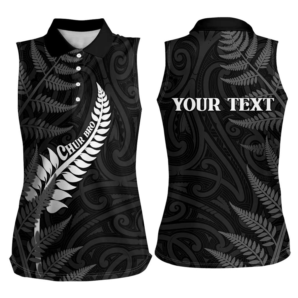Personalised New Zealand Chur Bro Women Sleeveless Polo Shirt Maori Koru With Silver Fern LT05 - Polynesian Pride