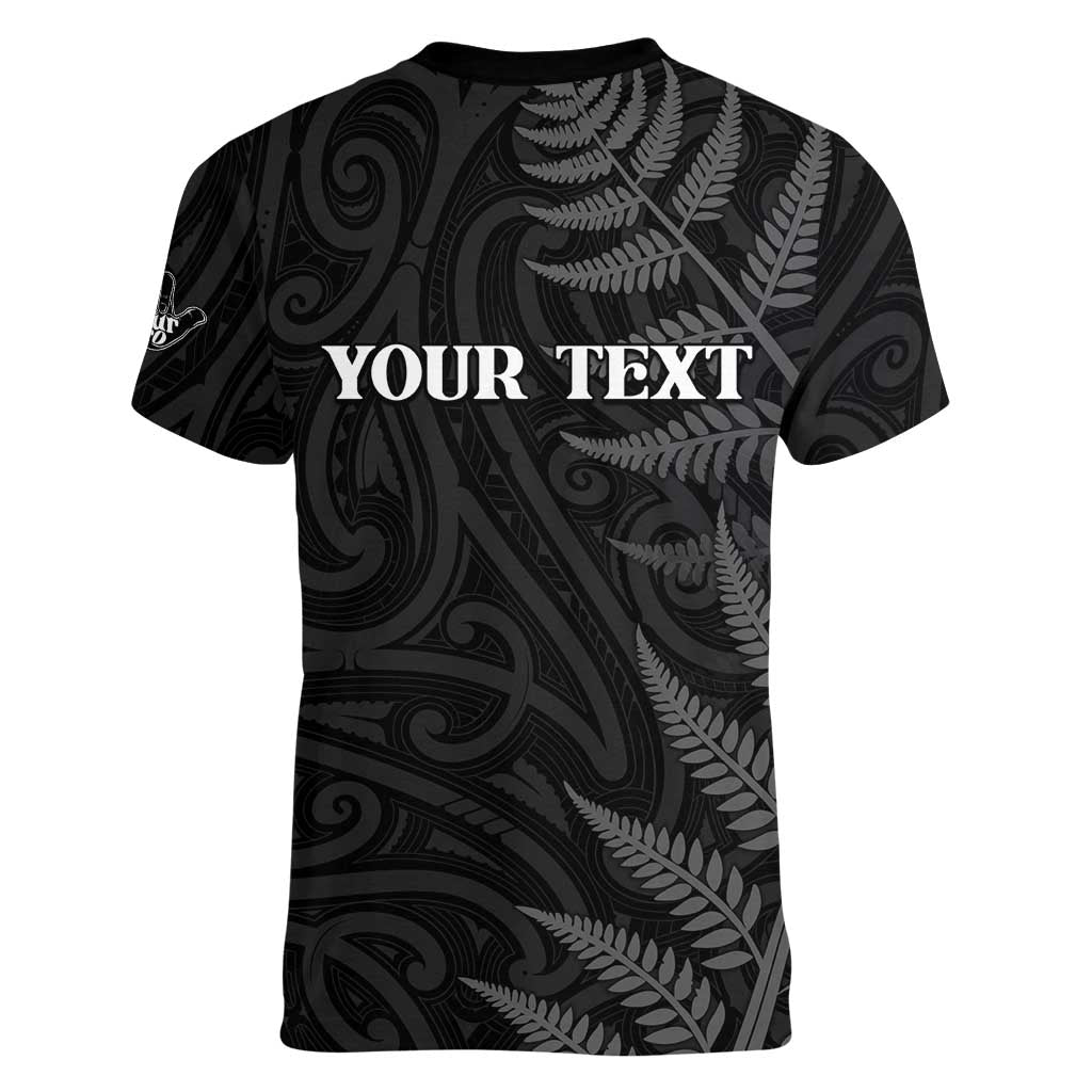 Personalised New Zealand Chur Bro Women V-Neck T-Shirt Maori Koru With Silver Fern LT05 - Polynesian Pride