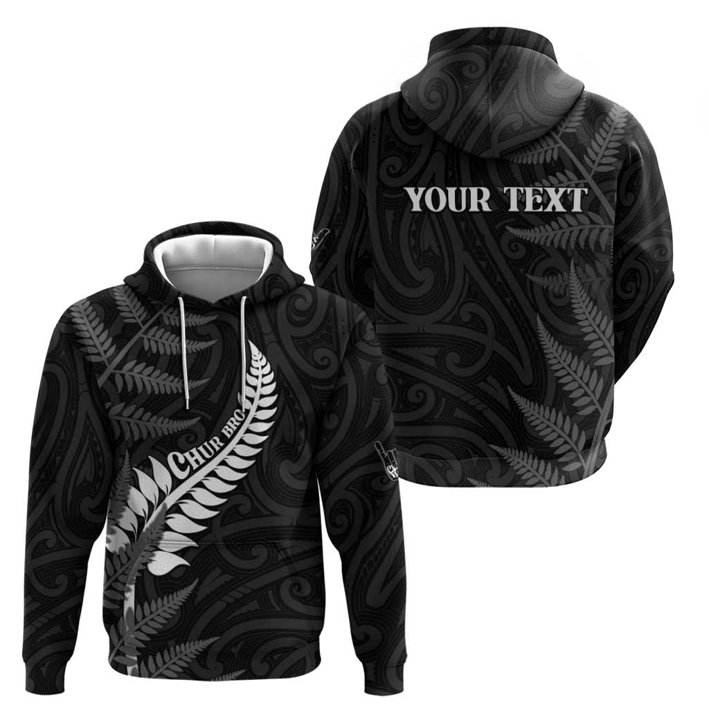 Personalised New Zealand Chur Bro Zip Hoodie Maori Koru With Silver Fern