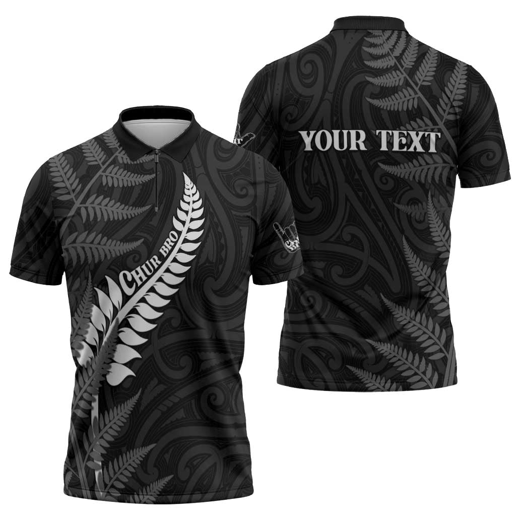 Personalised New Zealand Chur Bro Zipper Polo Shirt Maori Koru With Silver Fern LT05 - Polynesian Pride