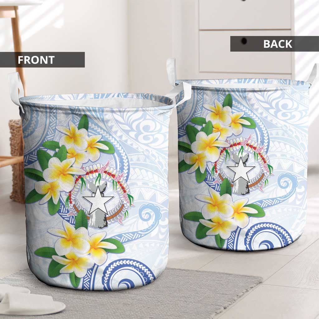 Northern Mariana Islands Chamorro Laundry Basket Plumeria Curves Style White Version