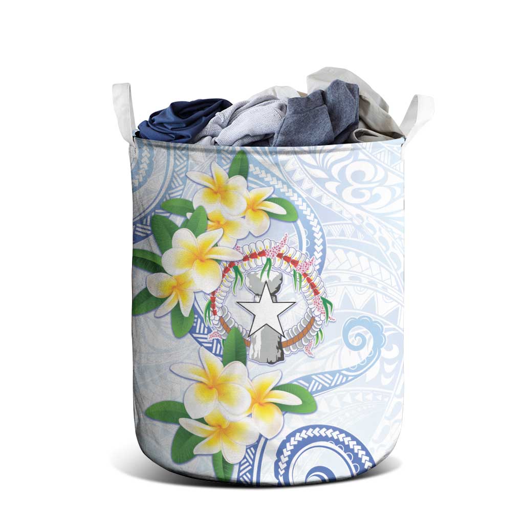 Northern Mariana Islands Chamorro Laundry Basket Plumeria Curves Style White Version
