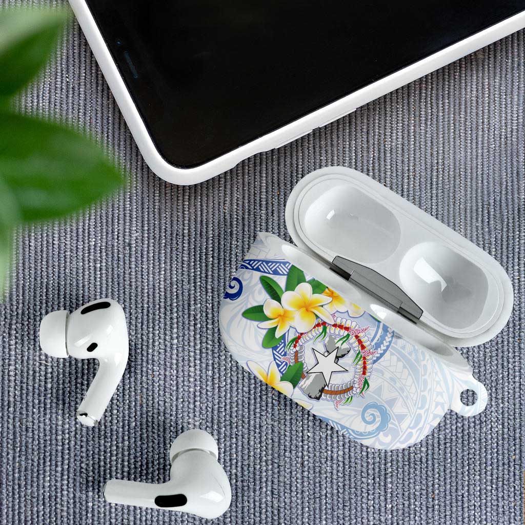 Northern Mariana Islands Chamorro AirPods Case Plumeria Curves Style White Version