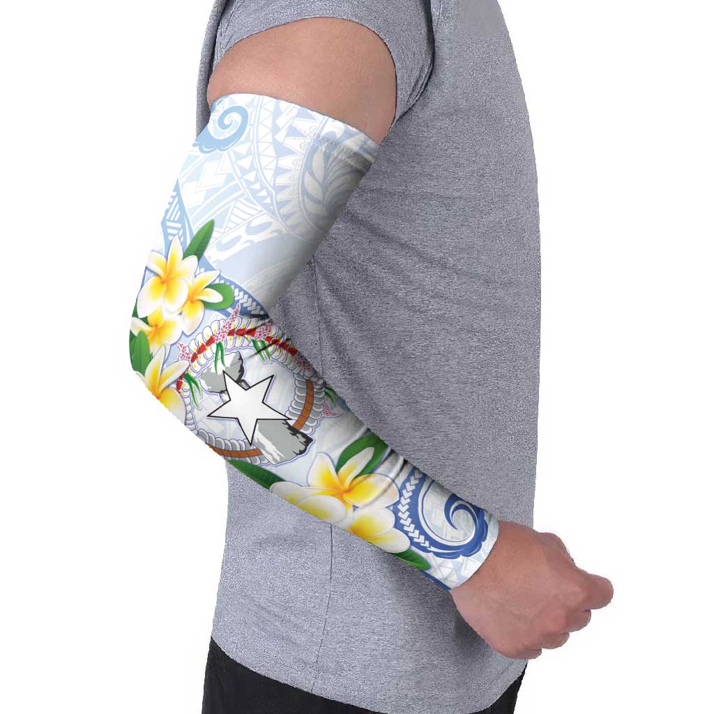 Northern Mariana Islands Chamorro Arm Sleeves Plumeria Curves Style White Version